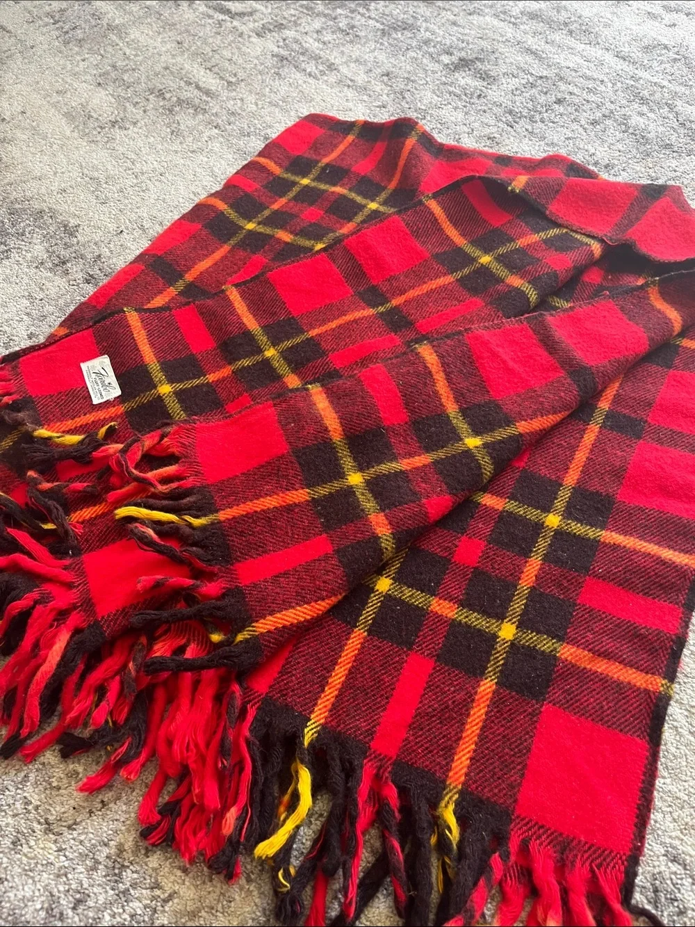 Faribo Red Tartan Plaid Fringe Blanket